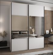 Penderie / Armoire à portes coulissantes / Soft-Close / 2 tringles à vêtements / 245,5 x 200 x 64 cm / 11 compartiments / 2 portes coulissantes / Couleur : Blanc / Miroir
