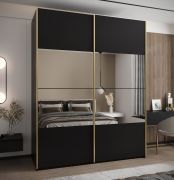 Penderie / Armoire à portes coulissantes / 2 portes coulissantes / 2 tringles / 245,5 x 200 x 64 cm / 11 compartiments / Miroir / Fermeture en douceur / Couleur : Noir