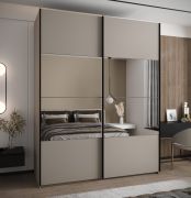 Penderie / Armoire à portes coulissantes / Couleur : cachemire / 11 compartiments / 2 portes coulissantes / 2 tringles à vêtements / 245,5 x 200 x 64 cm / Miroir / Fermeture en douceur