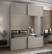 Penderie / Armoire à portes coulissantes / Fermeture en douceur / 2 portes coulissantes / 2 tringles à vêtements / 245,5 x 200 x 64 cm / Couleur : cachemire / Miroir / 11 compartiments