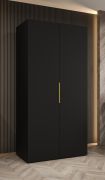 Armoire à portes battantes avec fonction soft-close Korab 08, Couleur : Noir, largeur 1 mètre, un compartiment, une tringle à vêtements, Poignées : Or, Penderie