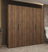 Armoire à deux tringles / Couleur : Noyer / 2 mètres de large / 2 compartiments / Fermeture en douceur / 4 portes / Poignées : Noires / Penderie à portes battantes
