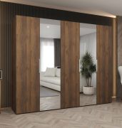 Penderie à deux portes miroir / Couleur : Noyer / Système de fermeture Soft-Close / 3 tringles à vêtements / 2,5 mètres de large / Poignées : Argentées / Armoire à portes battantes