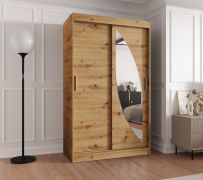 Armoire à portes coulissantes Jorasses 05, une porte miroir, largeur 1,2 mètre, Couleur : Chêne Artisan, cinq casiers, rails en aluminium, armoire, chambre à coucher
