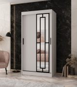 Armoire à portes coulissantes / Penderie à vêtements / Blanc mat / 5 compartiments / 2 tringles / Étroite / 100 x 62 x 200 cm / Porte miroir décorative / Pour chambre à coucher
