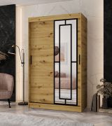 Penderie / Armoire à portes coulissantes / Couleur : Chêne artisan / 5 compartiments / 2 tringles à vêtements / Finition haut de gamme / 120 x 62 x 200 cm / Porte miroir décorative
