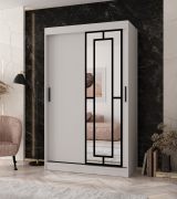 Penderie / Armoire à portes coulissantes / Blanc mat / 5 compartiments / 2 tringles à vêtements / Finition haut de gamme / 120 x 62 x 200 cm / Porte miroir décorative