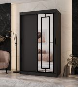 Penderie / Armoire à portes coulissantes / Noir mat / 5 compartiments / 2 tringles à vêtements / Finition haut de gamme / 120 x 62 x 200 cm / Porte miroir décorative