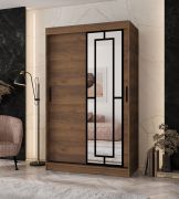Penderie / Armoire à portes coulissantes / Couleur : Noyer Warmia / 5 compartiments / 2 tringles à vêtements / Finition haut de gamme / 120 x 62 x 200 cm / Porte miroir décorative