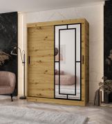 Armoire / Couleur : Chêne artisan / 5 compartiments / 2 tringles / Finition haut de gamme / 150 x 62 x 200 cm / Armoire à portes coulissantes / Porte miroir décorative