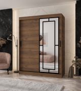 Armoire / Couleur : Noyer Warmia / 5 compartiments / 2 tringles à vêtements / Finition haut de gamme / 150 x 62 x 200 cm / Armoire à portes coulissantes / Porte miroir décorative