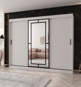 Penderie / Armoire à portes coulissantes / Blanc mat / 10 compartiments / 2 tringles à vêtements / Finition haut de gamme / 250 x 62 x 200 cm / Porte miroir décorative