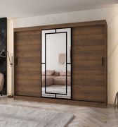 Penderie / Armoire à portes coulissantes / Couleur : Noyer Warmia / 10 compartiments / 2 tringles à vêtements / Finition haut de gamme / 250 x 62 x 200 cm / Porte miroir décorative