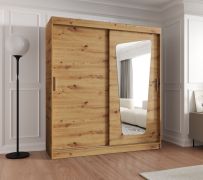 Armoire à portes coulissantes Aletschhorn 13, une porte miroir, Couleur : Chêne Artisan, largeur 1,8 m, 10 compartiments, deux tringles à vêtements, armoire, rails en aluminium