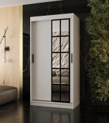 Armoire / Blanc mat / 5 compartiments / 2 tringles / Finition haut de gamme / étroite / 100 x 62 x 200 cm / Armoire à portes coulissantes / Porte miroir décorative