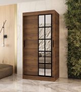 Armoire / Couleur : Noyer Warmia / 5 compartiments / 2 tringles / Finition haut de gamme / étroite / 100 x 62 x 200 cm / Armoire à portes coulissantes / Porte miroir décorative
