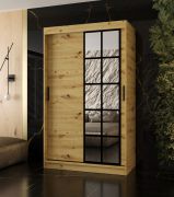 Armoire à portes coulissantes / Couleur : Chêne artisan / 5 compartiments / 2 tringles à vêtements / Finition haut de gamme / 120 x 62 x 200 cm / Armoire / Porte miroir / Design moderne
