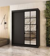 Armoire à portes coulissantes / Penderie à vêtements / Noir mat / 5 compartiments / 2 tringles / 150 x 62 x 200 cm / porte miroir décorative / Pour chambre à coucher