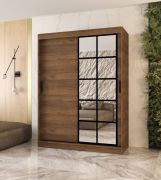 Armoire à portes coulissantes / Penderie à vêtements / Couleur : Noyer Warmia / 5 compartiments / 2 tringles / 150 x 62 x 200 cm / porte miroir décorative / Pour chambre à coucher
