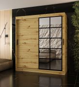 Penderie / Armoire à portes coulissantes / Couleur : Chêne artisan / 10 compartiments / 2 tringles à vêtements / Finition haut de gamme / 180 x 62 x 200 cm / Porte miroir décorative