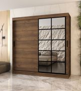 Armoire / Couleur : Noyer Warmia / 10 compartiments / 2 tringles à vêtements / Finition haut de gamme / 200 x 62 x 200 cm / Armoire à portes coulissantes / Porte miroir décorative