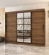 Armoire à portes coulissantes / Couleur : Noyer Warmia / 10 compartiments / 2 tringles à vêtements / Finition haut de gamme / 250 x 62 x 200 cm / Armoire / Porte miroir / Design moderne
