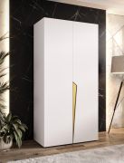 Armoire / 1 compartiment / Couleur : Blanc / 1 tringle à vêtements / Fonction Soft-Close / 1 mètre de large / Poignées : Or / Chants ABS / Dimensions : 100 x 52 x 202 cm