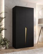 Armoire / 1 compartiment / Couleur : Noir / 1 tringle à vêtements / Fonction Soft-Close / 1 mètre de large / Poignées : Or / Chants ABS / Dimensions : 100 x 52 x 202 cm