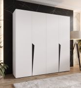 Armoire à portes battantes / 4 portes / Couleur : Blanc / 2 compartiments / Fonction Soft-Close / 2 tringles à vêtements / Poignées : Noir / Dimensions : 200 x 52 x 202 cm / Penderie / Chants ABS