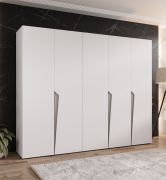 Armoire / Couleur : Blanc / 5 portes / 3 compartiments / Poignées : Cachemire / 3 tringles à vêtements/ Fonction Soft-Close / Dimensions : 250 x 52 x 202 cm / Chants ABS