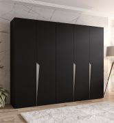 Armoire / Couleur : Noir / 5 portes / 3 compartiments / Poignées : Cachemire / 3 tringles à vêtements/ Fonction Soft-Close / Dimensions : 250 x 52 x 202 cm / Chants ABS