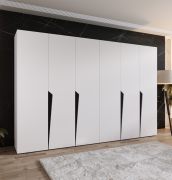 Armoire à portes battantes / Penderie / Couleur : Blanc / 4 compartiments / 3 mètres de large / Poignées : Noir / 4 tringles à vêtements / Fonction Soft-Close / Dimensions : 300 x 52 x 202 cm