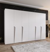 Armoire à portes battantes / Penderie / Couleur : Blanc / 4 compartiments / 3 mètres de large / Poignées : Cachemire / 4 tringles à vêtements / Fonction Soft-Close / Dimensions : 300 x 52 x 202 cm