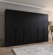 Armoire à portes battantes / Penderie / Couleur : Noir / 4 compartiments / 3 mètres de large / Poignées : Noir / 4 tringles à vêtements / Fonction Soft-Close / Dimensions : 300 x 52 x 202 cm