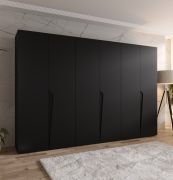 Armoire à portes battantes / Couleur : Noir / Bords ABS / 3 mètres de large / 3 tringles à vêtements / Fonction Soft-Close / Poignées : Noir / 3 compartiments / Dimensions : 300 x 52 x 202 cm