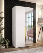 Armoire / 1 porte miroir / Couleur : Blanc / 1 compartiment / Poignées : Or / 1 tringle à vêtements / 1 mètre de large / Fonction Soft-Close / Dimensions : 100 x 52 x 202 cm
