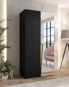 Armoire / 1 porte miroir / Couleur : Noir / 1 compartiment / Poignées : Or / 1 tringle à vêtements / 1 mètre de large / Fonction Soft-Close / Dimensions : 100 x 52 x 202 cm