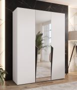 Armoire à portes battantes / Penderie / Couleur : Blanc / 1 porte à miroir / Poignées : Noir / 2 compartiments / Soft-Close / 2 tringles à vêtements / Dimensions : 150 x 52 x 202 cm / ABS