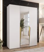 Armoire à portes battantes / Penderie / Couleur : Blanc / 1 porte à miroir / Poignées : Or / 2 compartiments / Soft-Close / 2 tringles à vêtements / Dimensions : 150 x 52 x 202 cm / ABS
