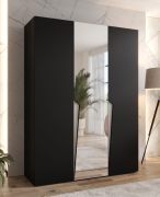 Armoire à portes battantes / Penderie / Couleur : Noir / 1 porte miroir / Poignées : cachemire / 2 compartiments / Soft-Close / 2 tringles à vêtements / Dimensions : 150 x 52 x 202 cm / ABS