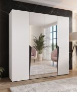Armoire à portes battantes / 2 portes à miroir / Couleur : Blanc / 2 compartiments / Soft-Close / 2 tringles à vêtements / Poignées : Noir / Dimensions : 200 x 52 x 202 cm / Penderie / Chants ABS