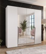 Armoire à portes battantes / 2 portes miroir / Couleur : Blanc / 2 compartiments / Soft-Close / 2 tringles à vêtements / Poignées : Cachemire / Dimensions : 200 x 52 x 202 cm / Penderie / Chants ABS