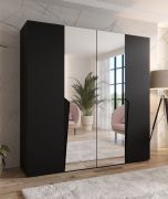 Armoire à portes battantes / 2 portes à miroir / Couleur : Noir / 2 compartiments / Soft-Close / 2 tringles à vêtements / Poignées : Noir / Dimensions : 200 x 52 x 202 cm / Penderie / Chants ABS
