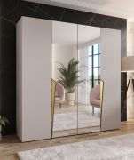 Armoire à portes battantes / 2 portes miroir / Couleur : Cachemire / 2 compartiments / Soft-Close / 2 tringles à vêtements / Poignées : Or / Dimensions : 200 x 52 x 202 cm / Penderie / Chants ABS