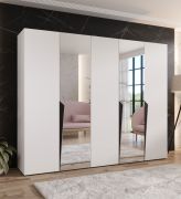 Armoire / Couleur : Blanc / 2 portes miroir / 3 compartiments / 3 tringles à vêtements / Poignées : Noir / Dimensions : 250 x 52 x 202 cm / Fonction Soft-Close / Chants ABS