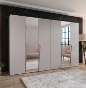 Penderie / Armoire à portes battantes / Couleur : Cachemire / 2 portes miroir / 4 compartiments / 4 tringles à vêtements / Soft-Close / Poignées : Cachemire / Dimensions : 300 x 52 x 202 cm / ABS