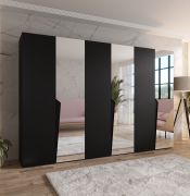 Armoire à portes battantes / 3 portes à miroir / Couleur : Blanc / Soft-Close / 3 compartiments / 3 tringles à vêtements / Poignées : Or / Dimensions : 300 x 52 x 202 cm / Penderie