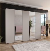 Armoire à portes battantes / 3 portes à miroir / Couleur : Noir / Soft-Close / 3 compartiments / 3 tringles à vêtements / Poignées : Or / Dimensions : 300 x 52 x 202 cm / Penderie
