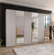 Armoire à portes battantes / 3 portes miroir / Couleur : Cachemire / Soft-Close / 3 compartiments / 3 tringles à vêtements / Poignées : Cachemire / Dimensions : 300 x 52 x 202 cm / Penderie