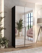 Armoire de chambre à coucher avec miroir / Couleur : Noir / Fonction soft-close / Penderie / Poignées : cachemire / 1 compartiment / 1 tringle à vêtements / Chants ABS / Dimensions : 100 x 52 x 202 cm